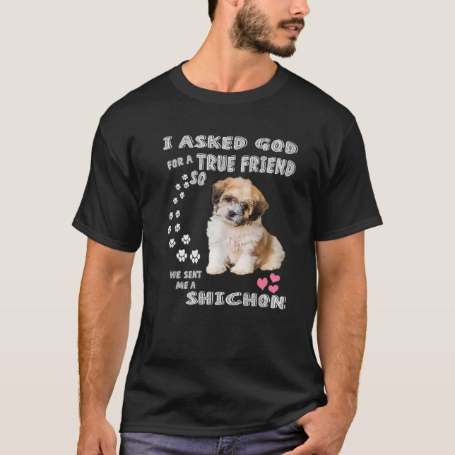 Zuchon Hund Costume, Shih Tzu-Bichon Mix Valp Cu T Shirt (Framsida)