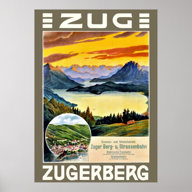 Zug, Zegerbergberget, Schweiz, vintage Poster (Framsidan)