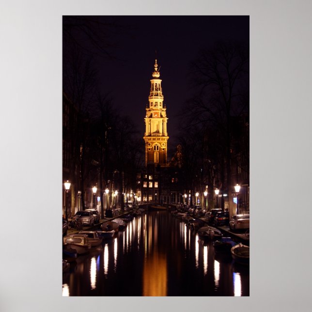 Zuiderkerk i Amsterdam Nederländerna nattetid Poster (Framsidan)