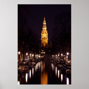 Zuiderkerk i Amsterdam Nederländerna på natten Poster