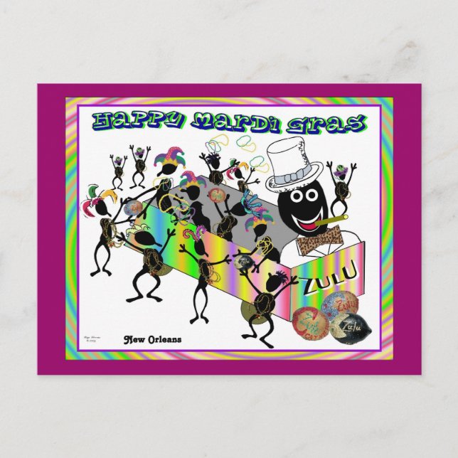 Zulu Parad vid Mardi Gras Vykort (Framsida)