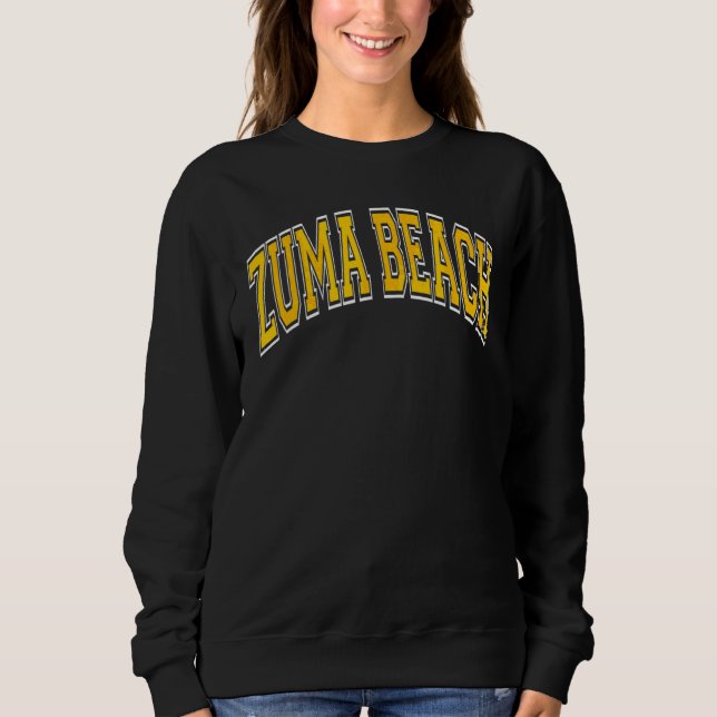 Zuma Beach California Ca Varsity Stil Amber Text T Shirt (Framsida)
