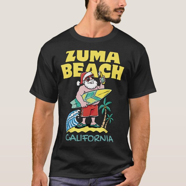 ZUMA BEACH CALIFORNIA Santa Surfing T Shirt (Framsida)