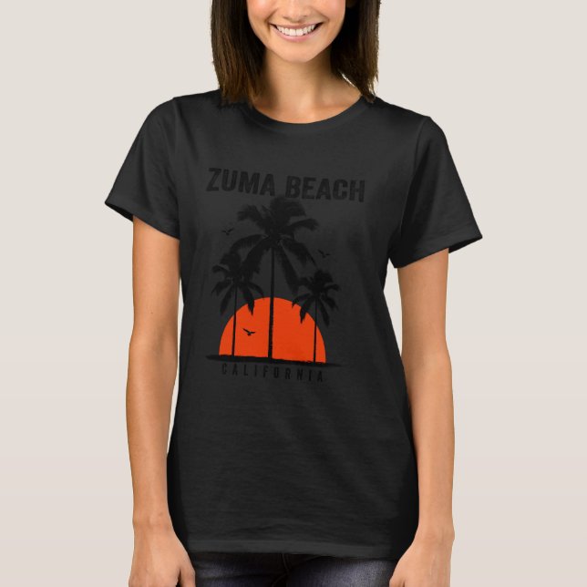 Zuma Beach California Surfing Surfboarding T Shirt (Framsida)