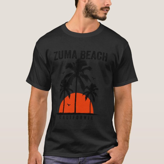 Zuma Beach California Surfing Surfboarding T Shirt (Framsida)