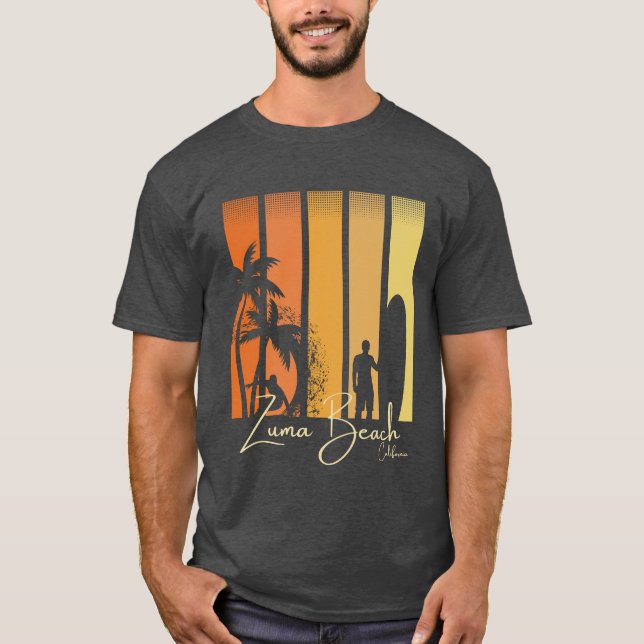 Zuma Beach California Surfing T Shirt (Framsida)