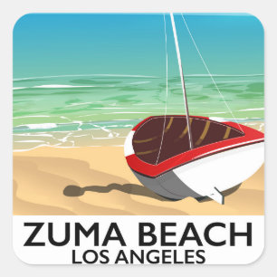 Zuma Beach LA Rail strandaffisch Fyrkantigt Klistermärke