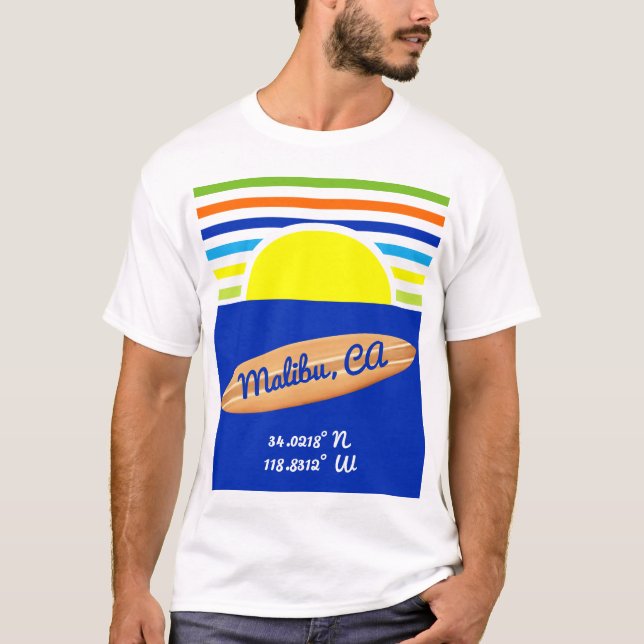 Zuma Beach Malibu Ca Summer Rand Surfboard T Shirt (Framsida)