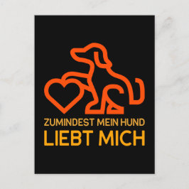 Zumindest mein Hund liebt mich Spruch Orange Gelb Vykort