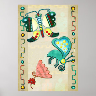 Zuni Butterfly 2 Folk Art Poster