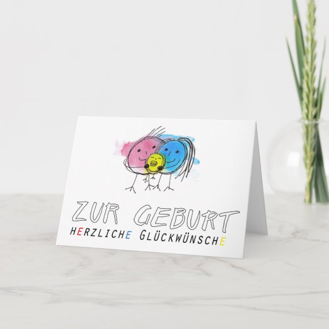 Zur Geburt: Glückwunschkarte Kopffüsslerfamilie Kort (Framsida)