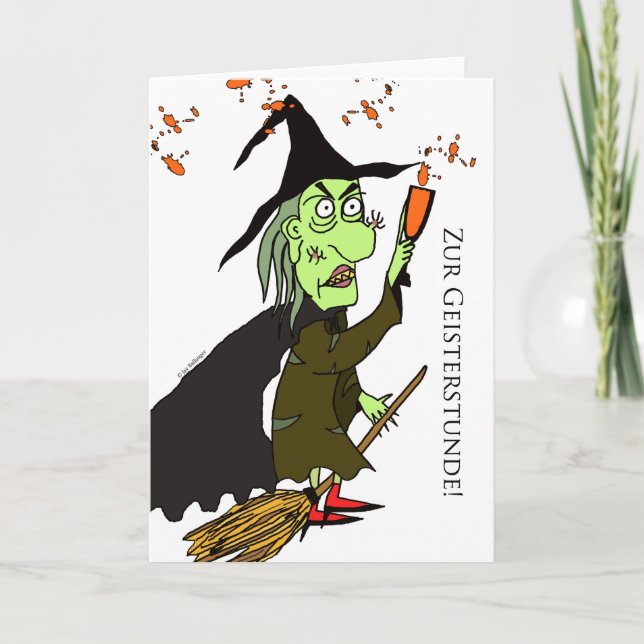 Zur Geisterstunde, Tyska Halloween, Grönt Witch Kort (Framsida)