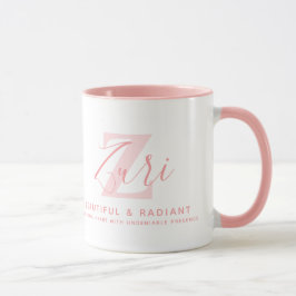 Zuri namn betydelse och monogram mjuk rosa text mugg