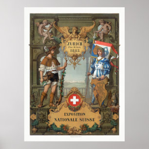 Zürich 1883 Exposition Nationale Suisse Vintage Poster