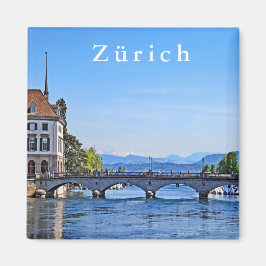 Zürich. Begränsa. City Hall och Bridge. Magnet