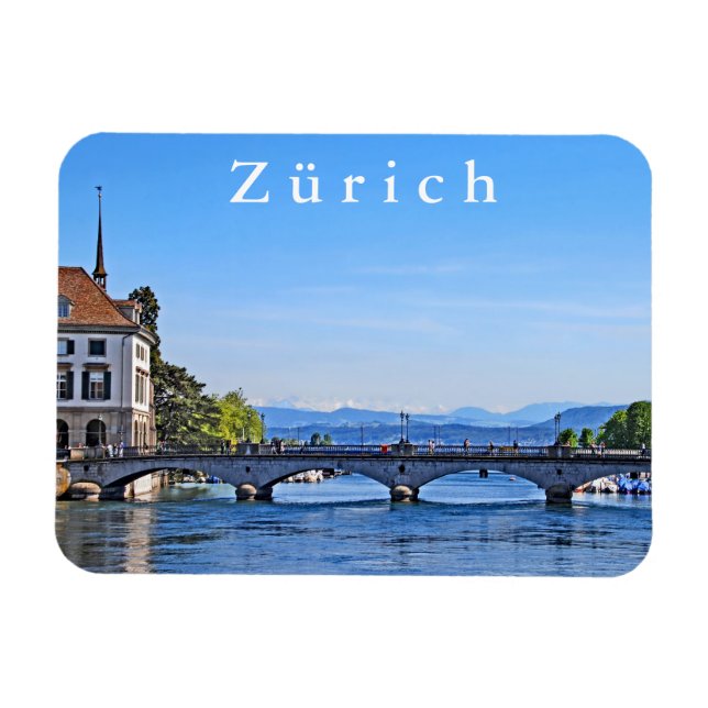 Zürich. Begränsa. City Hall och Bridge. Magnet (Horisontell)