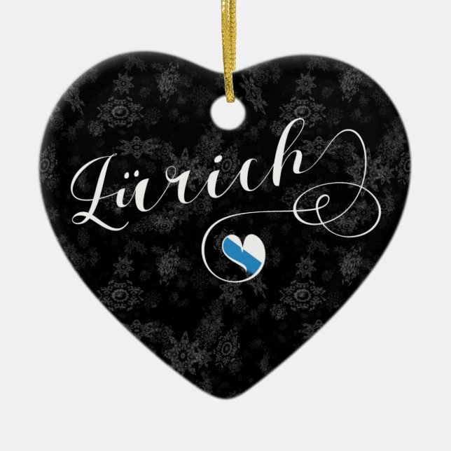 Zürich Flagga in Heart, Zürich, Schweiz Julgransprydnad Keramik (Framsidan)