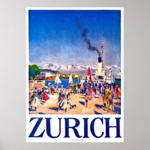 Zürich, frakt för turister på stadskajen, Schweiz Poster