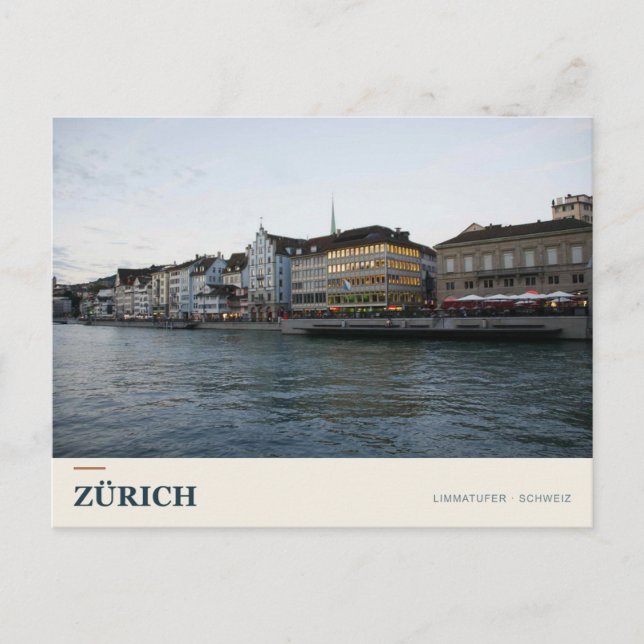 Zurich Limmat strandpromenad Vykort (Framsida)