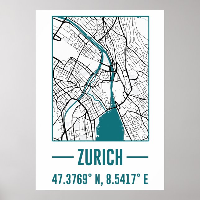 zurich Minimalist city Map, zurich DIY city Map Poster (Framsidan)