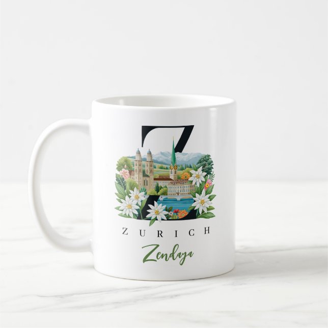 Zurich Monogram Bokstav Z Personligt Gåva Kaffemugg (Vänster)