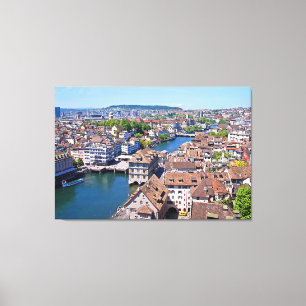 Zurich. Panorama från det Grossmunster tornet Canvastryck