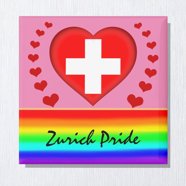 Zurich Pride & Hearts & Rainbow Flagga / Kärlek Sw Magnet (Skapare uppladdad)