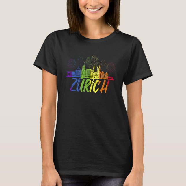 Zurich Pride Skyline  Pride Parade Zurich T Shirt (Framsida)