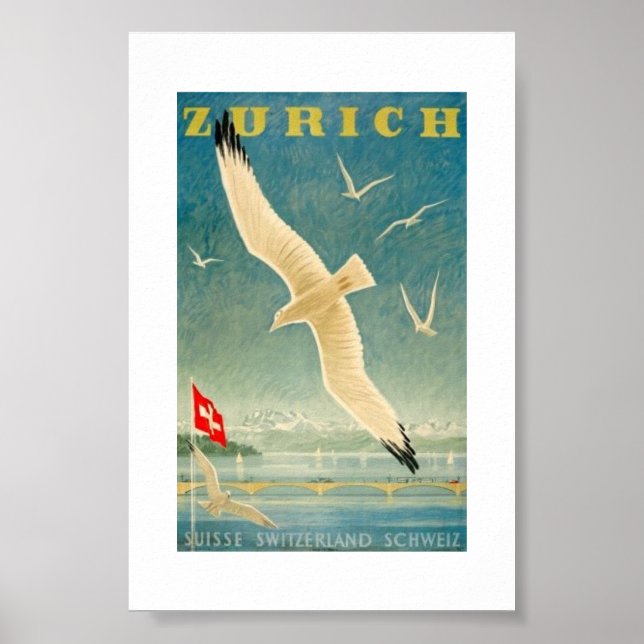 Zürich, Schweiz, Advert, Fiskmås, Vintage Poster (Framsidan)