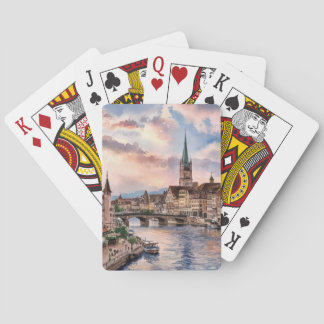 Zürich Schweiz Akvarellmålning Casinokort