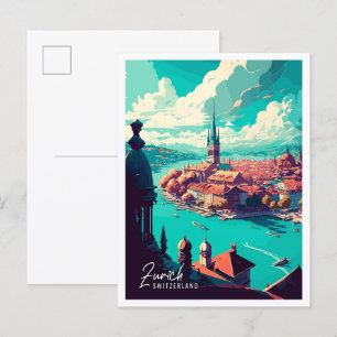 Zürich Schweiz Art vintage resor illustration Vykort