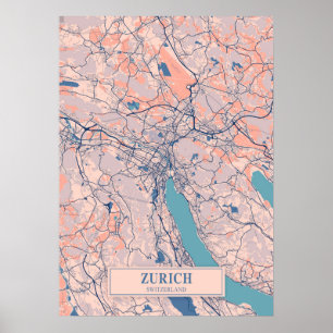 Zurich - Schweiz Breezy City Karta Poster