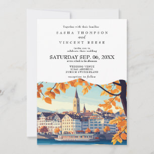 Zürich Schweiz bröllopsinbjudan Retro Inbjudningar