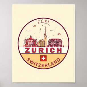 Zurich Schweiz City Skyline Emblem Poster