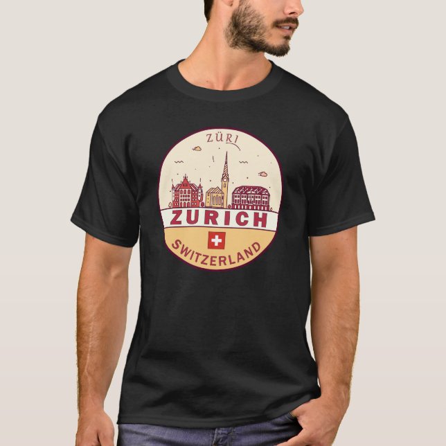 Zurich Schweiz City Skyline Emblem T Shirt (Framsida)