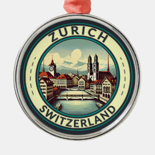 Zürich Schweiz Illustration Travel Art Badge Julgransprydnad Metall
