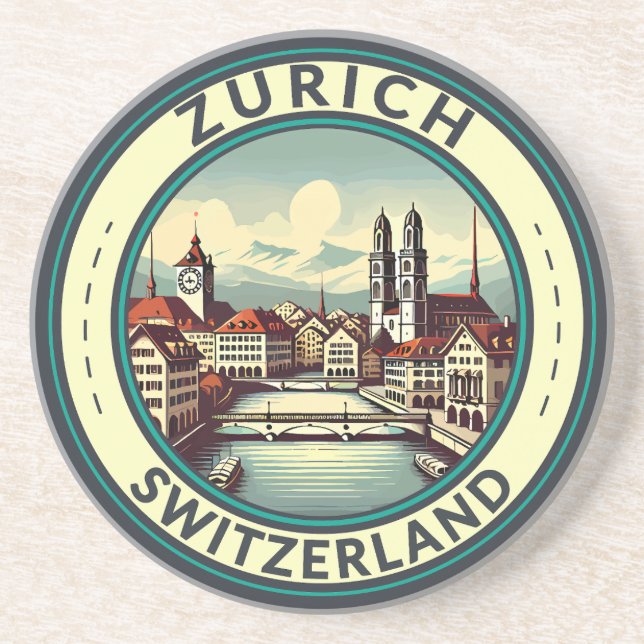 Zürich Schweiz Illustration Travel Art Badge Underlägg (Framsidan)