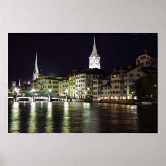 Zürich, Schweiz Limmat River - Skriv ut Poster
