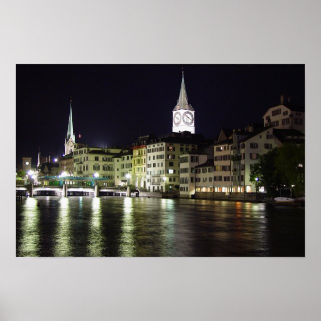 Zürich, Schweiz Limmat River - Skriv ut Poster (Framsidan)