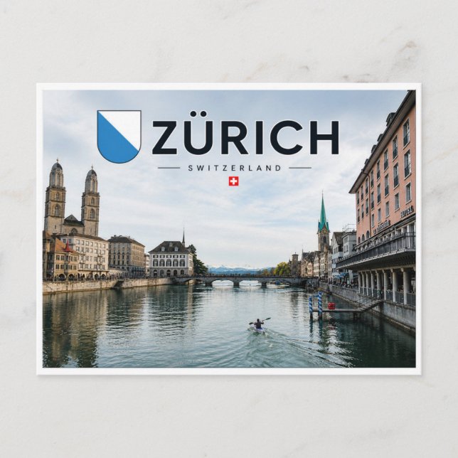 Zürich - Schweiz - Limmatfloden Vykort (Framsida)