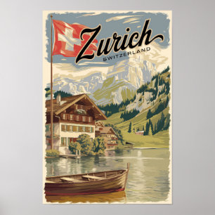 Zürich Schweiz Målerisk Reskonst Vintage Poster