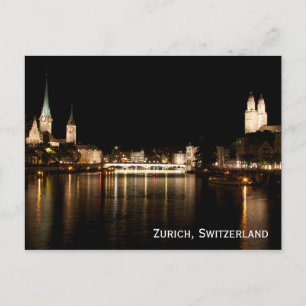 Zurich Schweiz Nattvykort Ljus Vykort