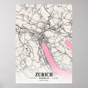 Zurich - Schweiz Neapolitan City Karta Poster
