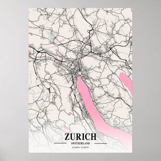 Zurich - Schweiz Neapolitan City Karta Poster (Framsidan)