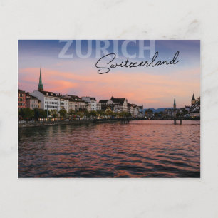 Zürich Schweiz på tidigt-kvällen Vykort