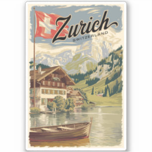 Zürich Schweiz Painterly Travel Art Vintage Klistermärken