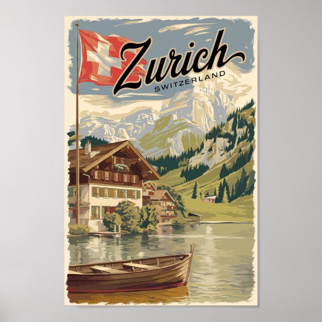 Zürich Schweiz Painterly Travel Art Vintage Poster (Framsidan)