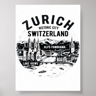 Zürich Schweiz Panorama Med Alperna Poster
