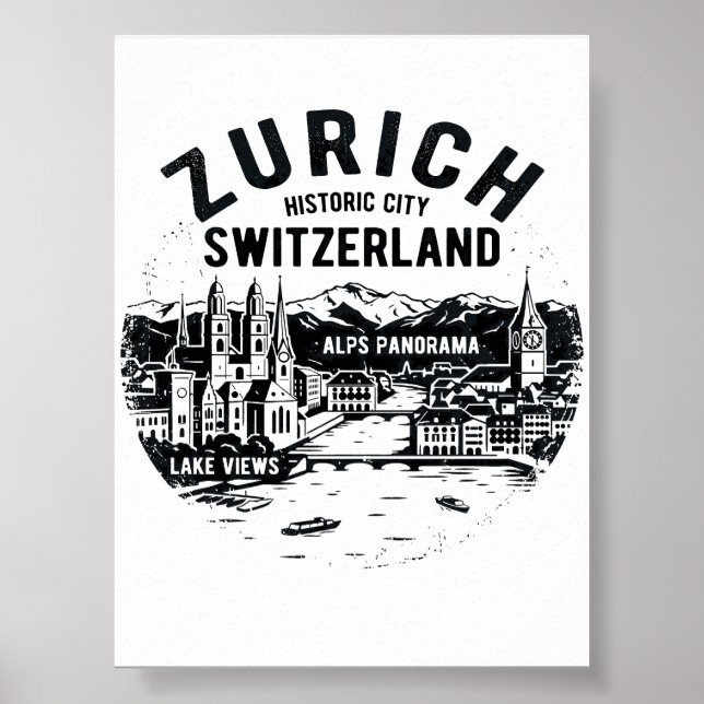Zürich Schweiz Panorama Med Alperna Poster (Framsidan)