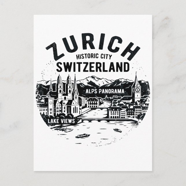 Zürich Schweiz Panorama Med Alperna Vykort (Framsida)